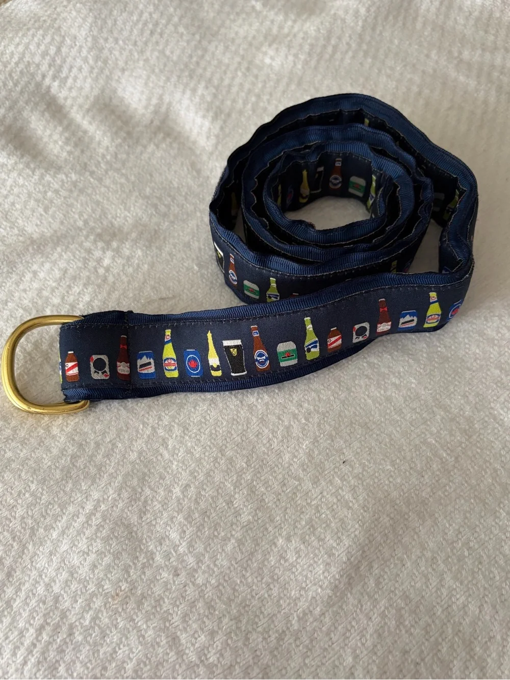 KNOT CLOTHING-Ribbon Belt BYOB Beer Navy D-Ring Preppy USA S Men